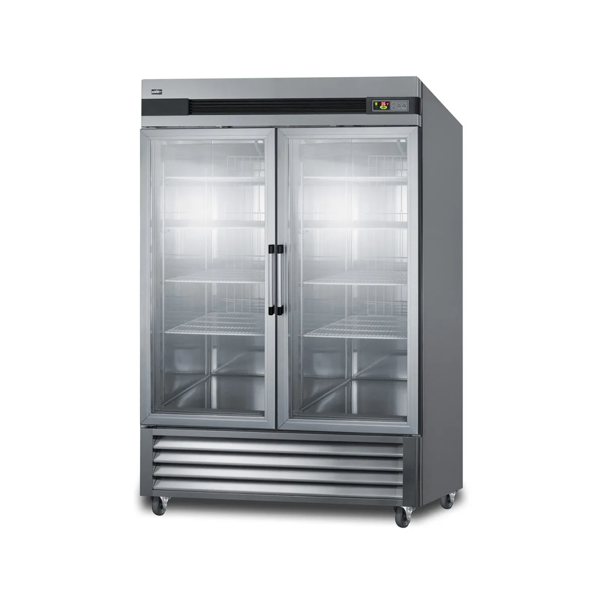 Summit SCR49SSG 56" 2-Section Reach-In Refrigerator w/ 2 Glass Doors, Bottom Mount, Stainless Steel, 49 cu. ft.