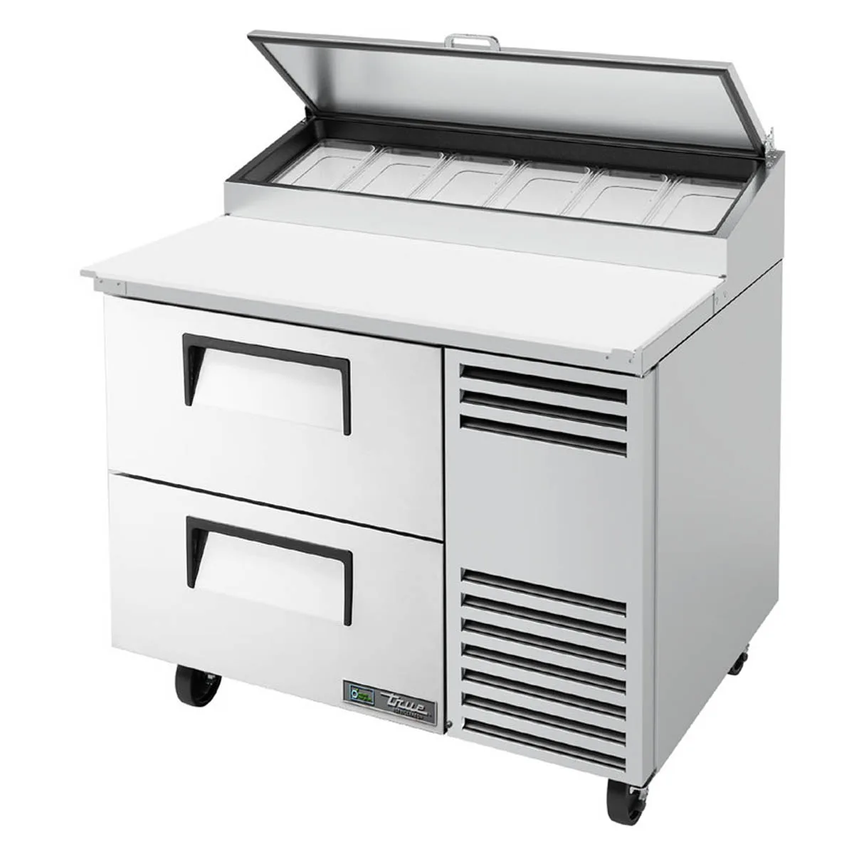 True TPP-AT-44D-2-HC 44" Refrigerated Pizza Prep Table w/ 2 Drawers, (6) 1/3 Pans