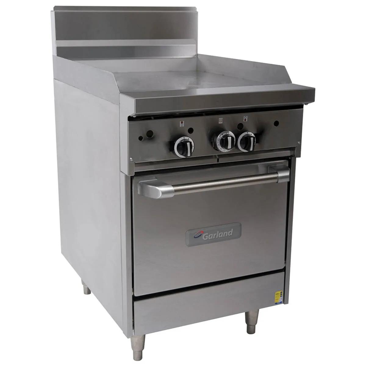 Garland US Range GFE24-G24L 24" Gas Restaurant Range, 24" Full Griddle w/ Thermostatic Controls, Electric Spark Ignition, (1) Space Saver Oven, 68.000 BTU