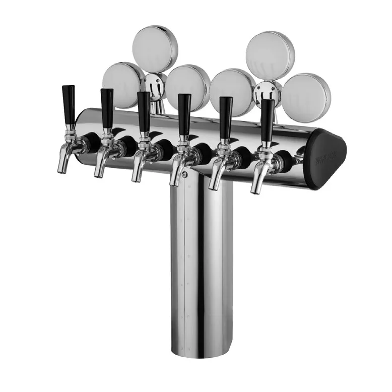Perlick 66500P-6BPCIM Illuminated Winged Tee Draft Beer Dispensing Tower, 6 Faucets