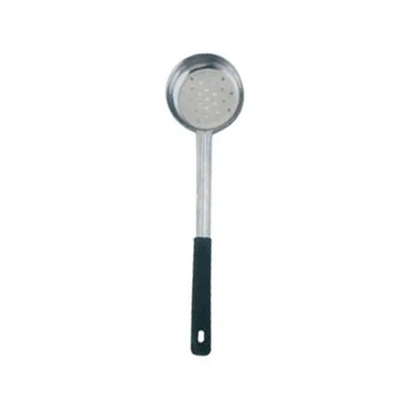 Omcan USA 80785 - 6 Oz One-Piece Stainless Steel Perforated Portion Control Spoon with Black Handle