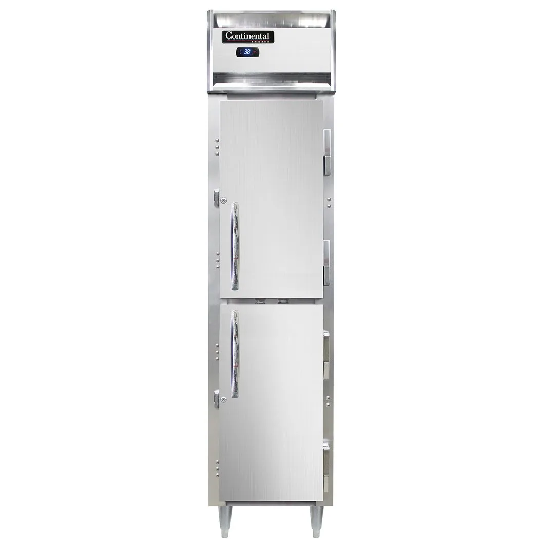 Continental Refrigerator D1RSESNSAHD 18" 1-Section Reach-In Refrigerator w/ 2 Half Solid Doors, Stainless Steel Exterior, 12 cu. ft.