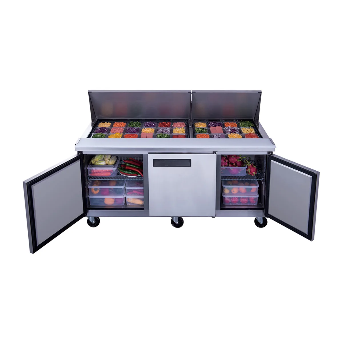 Dukers Appliance Co DSP72-30M-S3 72" Mega Top Sandwich/Salad Prep Table w/ 3 Doors, 30 Pans