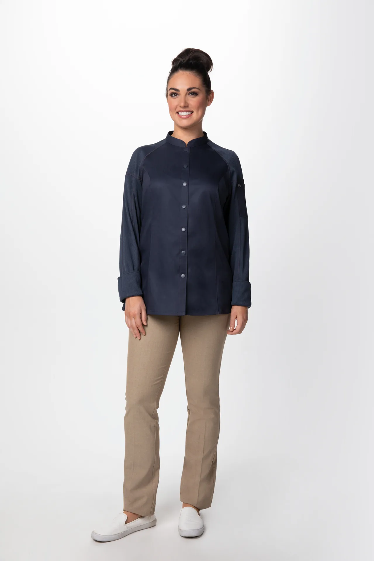 Chef Works CBS01W-GRY-2XL - Tulum Chef Coat, Snap Front, Thermometer Pocket, Side Slits, Grey 2XL