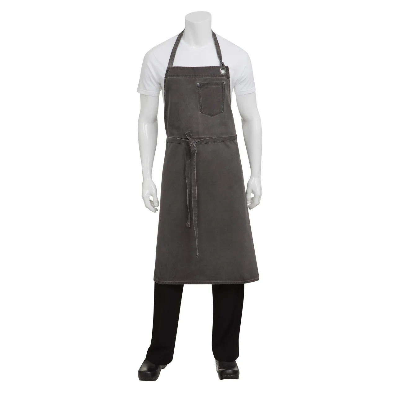Chef Works ABCAQ004-PEW-0 Bib Apron, 40"L x 39"W, Adjustable Neck, Pewter, 100% Cotton, Washed