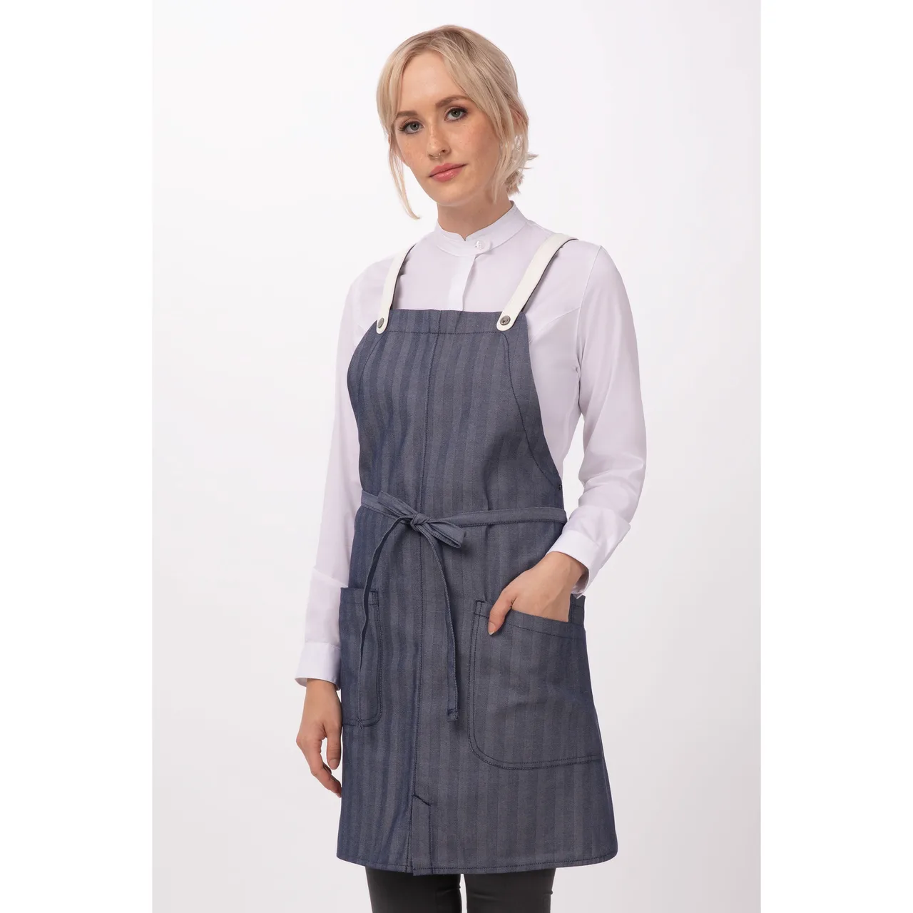 Chef Works ABS02-BLU-0 Bib Apron, 31"L x 38"W, Adjustable Neck Strap, Hip Pockets, Blue 65/35 Poly/Cotton