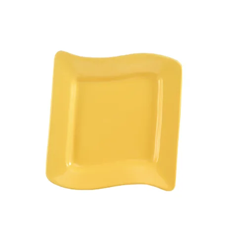 CAC China SOH-8-Y Soho Plate, 8-1/2" x 8-1/2" x 1", Wavy, Yellow Ceramic, Dishwasher Safe - Dozen