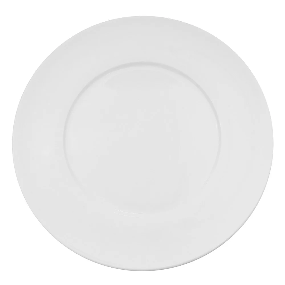 CAC China FDP-23 Paris-French Plate, 12" x 1" H, Round Flat Edge, Porcelain Bone White - Dozen