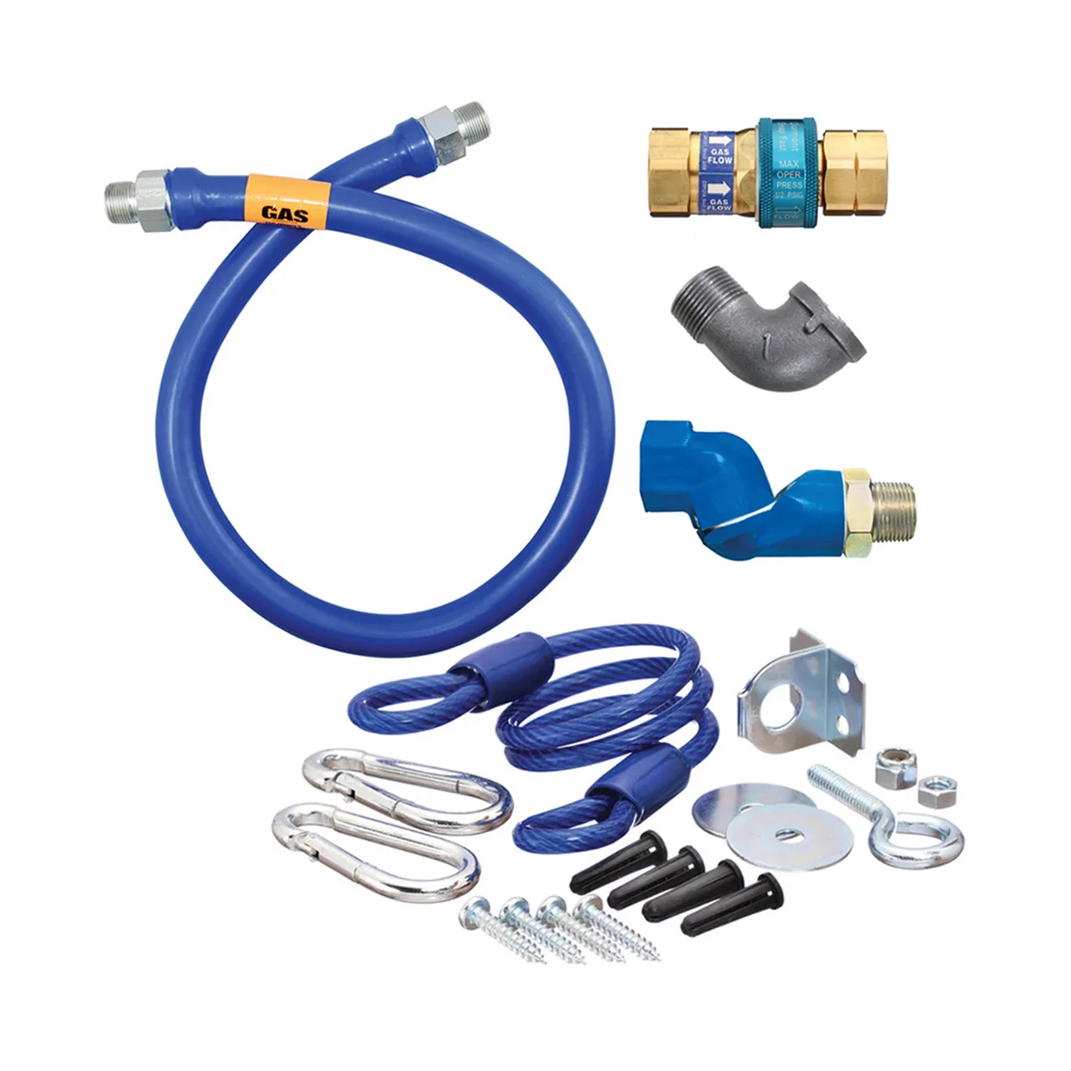 Dormont 1675BPQSR60 SnapFast 60" Gas Connector Kit w/ Swivel MAX, Elbow, Restraining Cable, 3/4" Dia