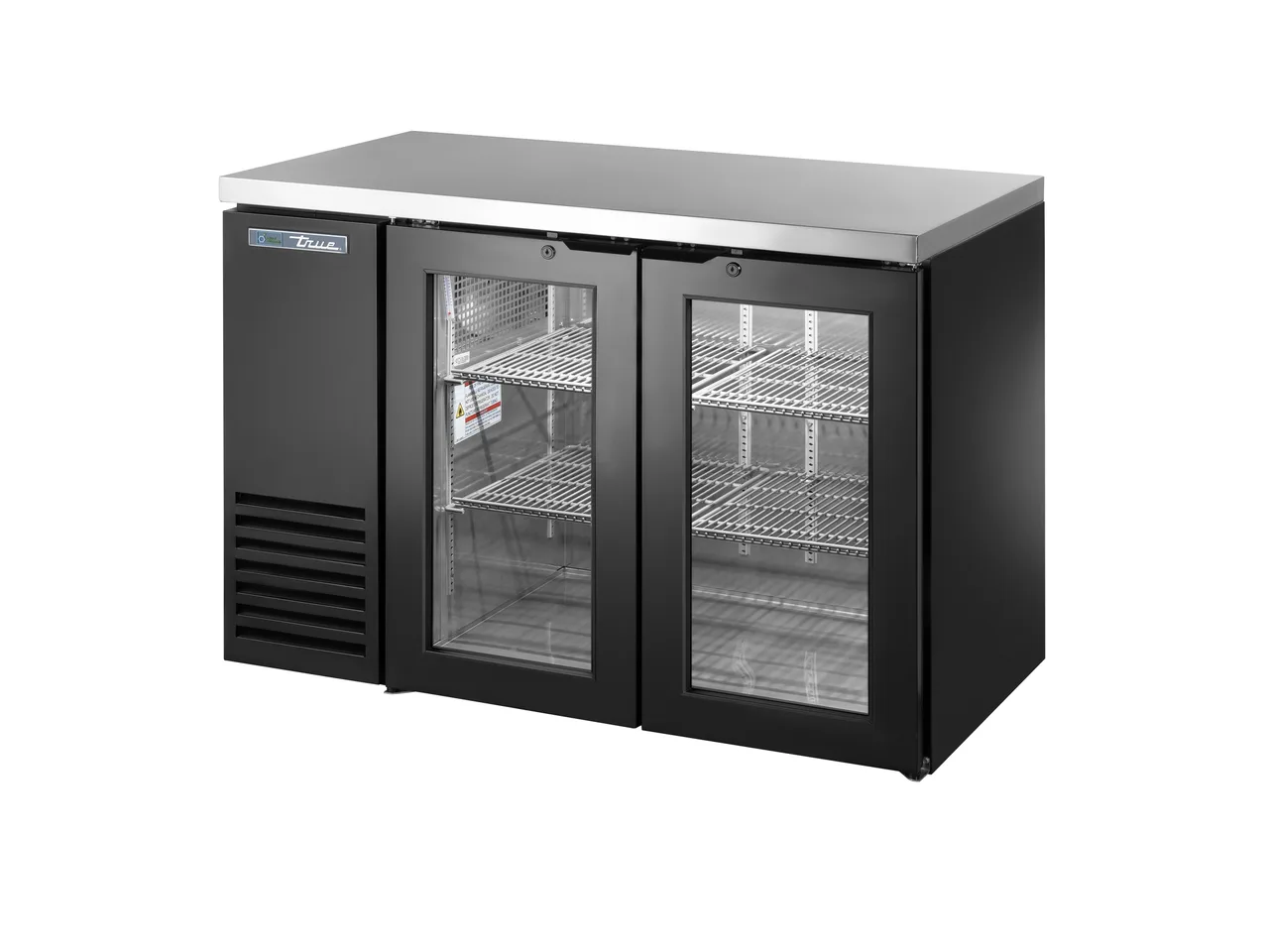 True TBB24-48-2G-Z1-SFT-B-1 48" Two‑Section Back Bar Cooler, Steel Exterior, 2 Glass Doors, LED R290