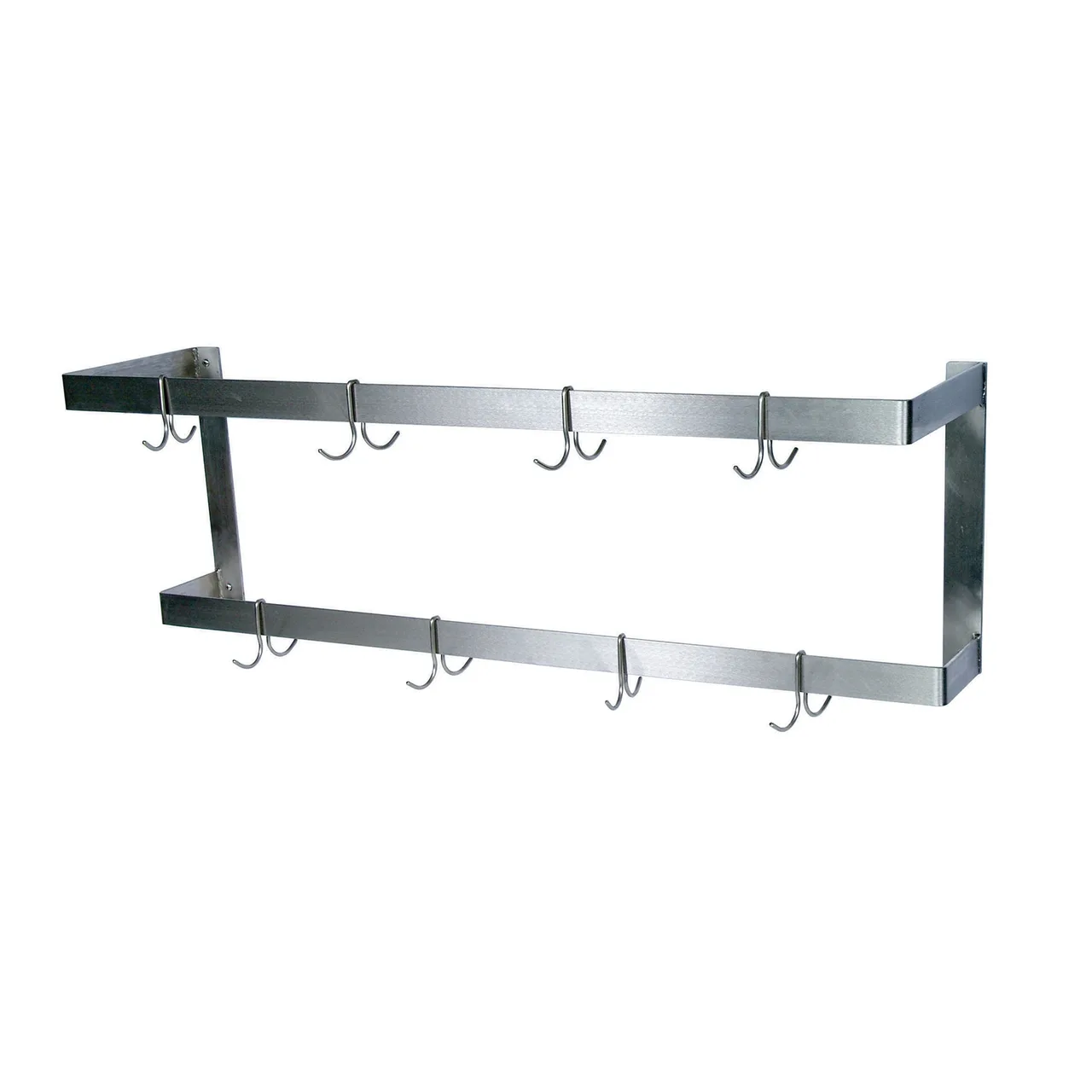 BK Resources BK-WPR2-72, 72" Stainless Steel Double Bar Wall Mounted Pot Rack with 12 Double Prong Hooks