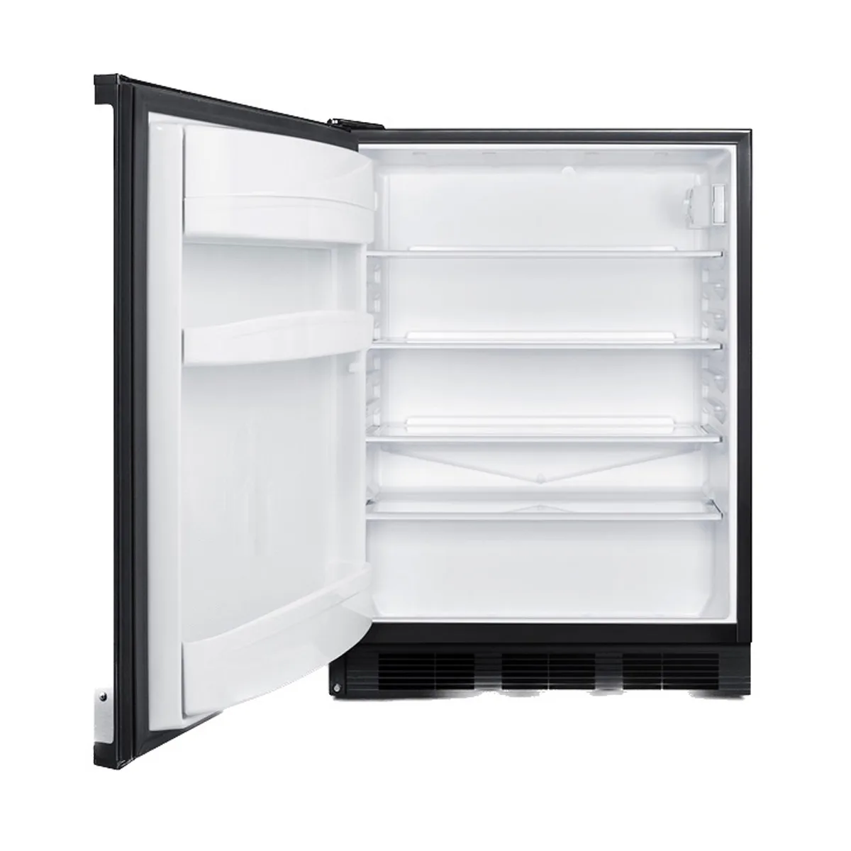 Summit FF6BK7BZLHD 24" Reach-In Refrigerator in Black, Left Hinged Door, w/ Door Storage, 5.5 cu. ft.