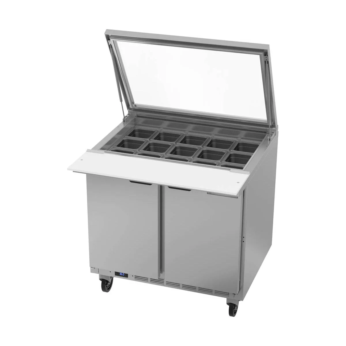 Beverage Air SPE36HC-15M-STL 36" Mega Top Sandwich/Salad Prep Table w/ 2 Doors, 15 Pans, 10 cu. ft.
