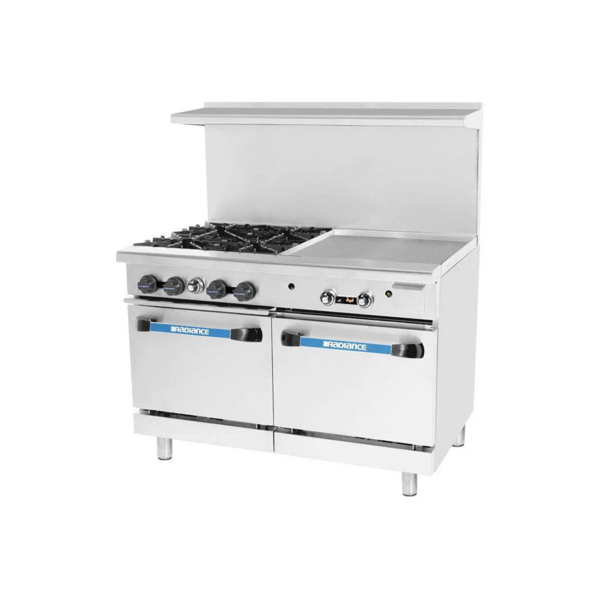 Turbo Air TARG-24G4B 48" Gas Restaurant Range w/ (4) Open Burners, 24" Griddle Left, (2) Standard Ovens, 235.000 BTU