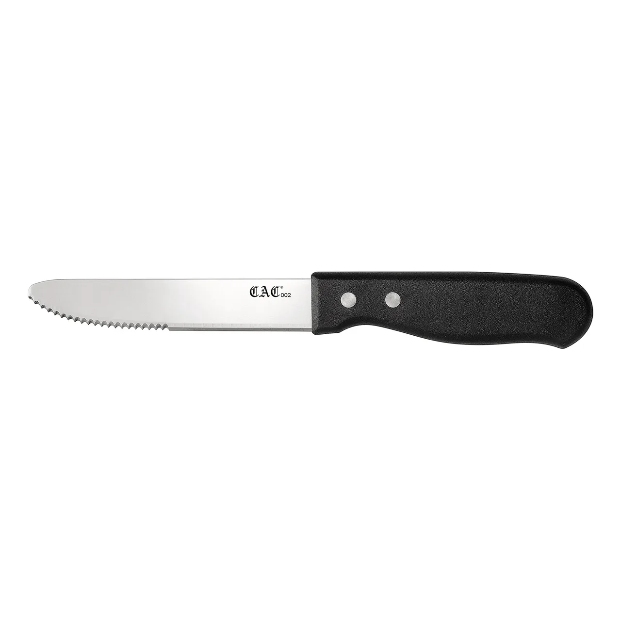 CAC China KPSK-50 Jumbo Steak Knife, 5" Stainless Steel Blade, Black Plastic Handle - 1 Dozen