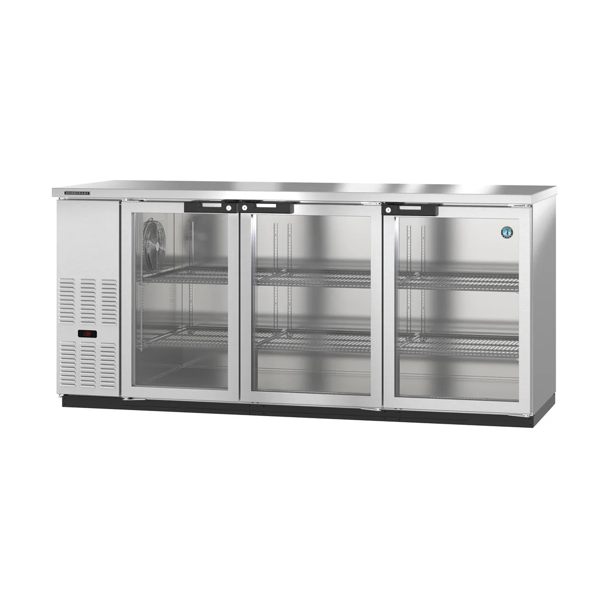 Hoshizaki BB80-G-S 80" Three Section 3 Swing Glass Door Back Bar Cooler, 26.74 cu. ft.