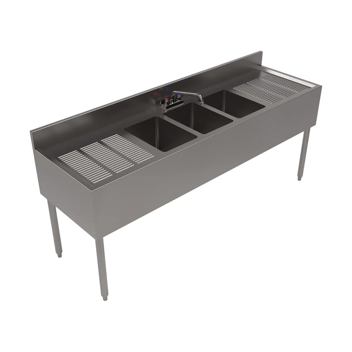BK Resources UB4-21-372TS 72" Underbar Sink Units, 3 Compartment with 2 Drainboards