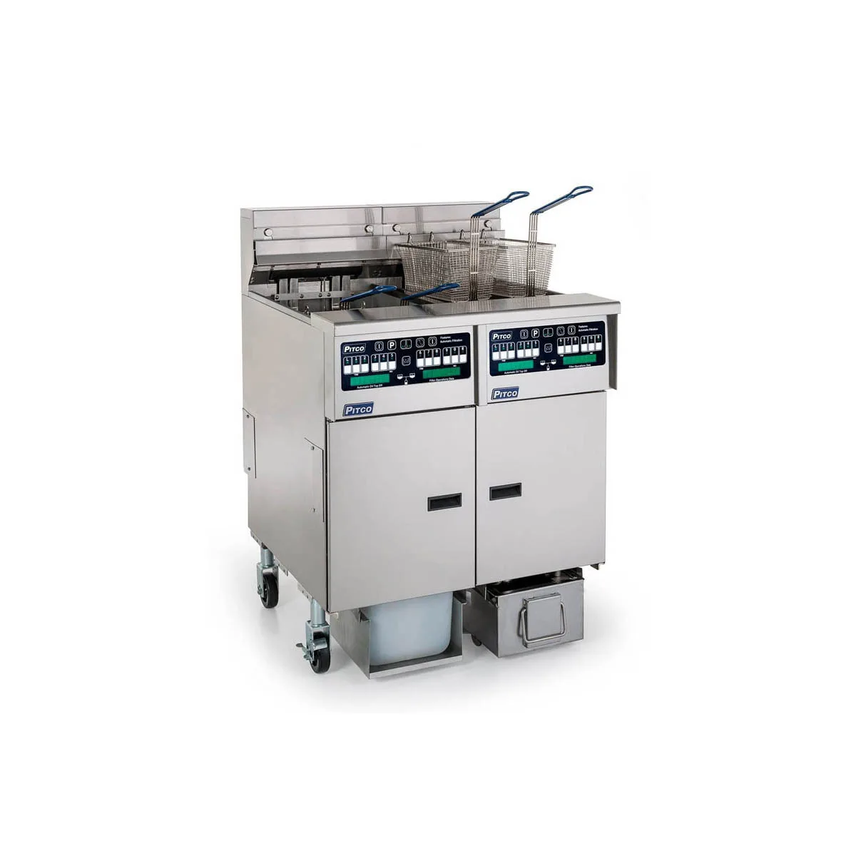 Pitco SELV14C/184/FD Multiple Battery Electric Floor Fryer w/ (1) 30-Lb. & (1) 40-Lb. Vats