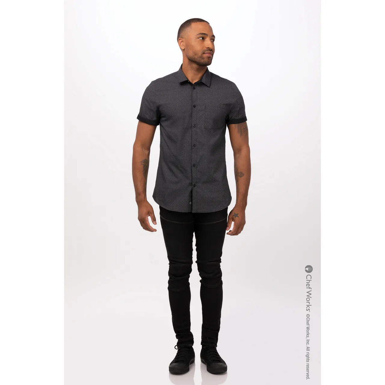 Chef Works SHC07-BLK-3XL Cook Shirt, 3XL, Black, Poly/Cotton, Short Sleeve, Button Front