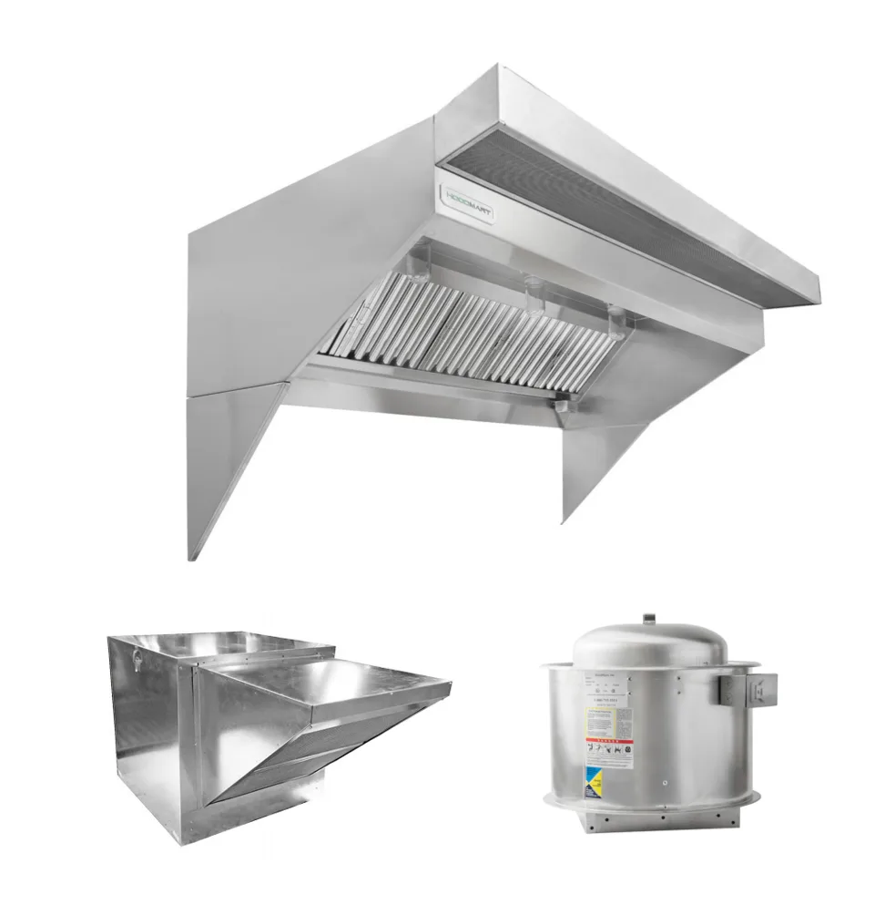 Naks Low Ceiling Sloped Front Restaurant Hood System w/PSP Makeup Air 16’ x 48”