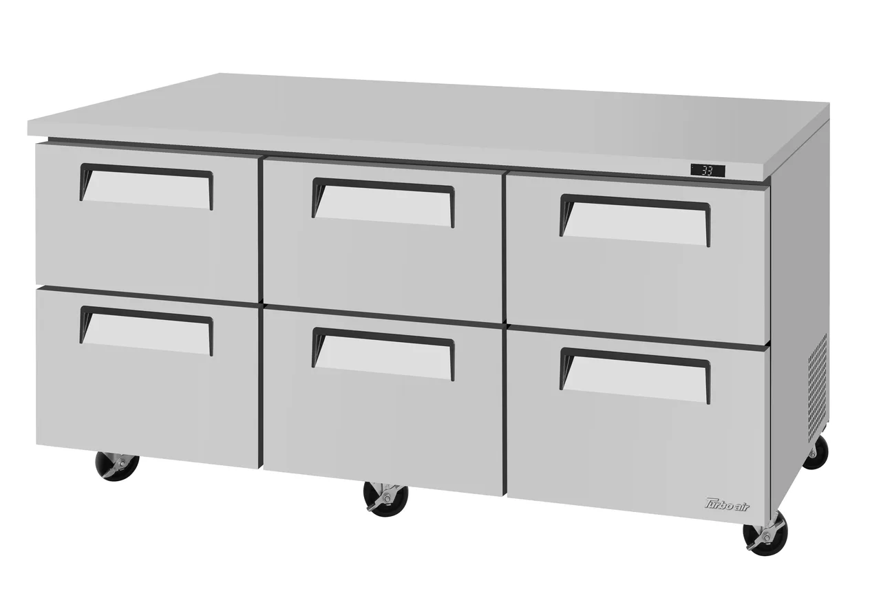 Turbo Air TUR-72SD-D6-N 72" 6-Drawer Undercounter Refrigerator, Stainless Steel, Front-Breathing, 18.8 cu. ft.
