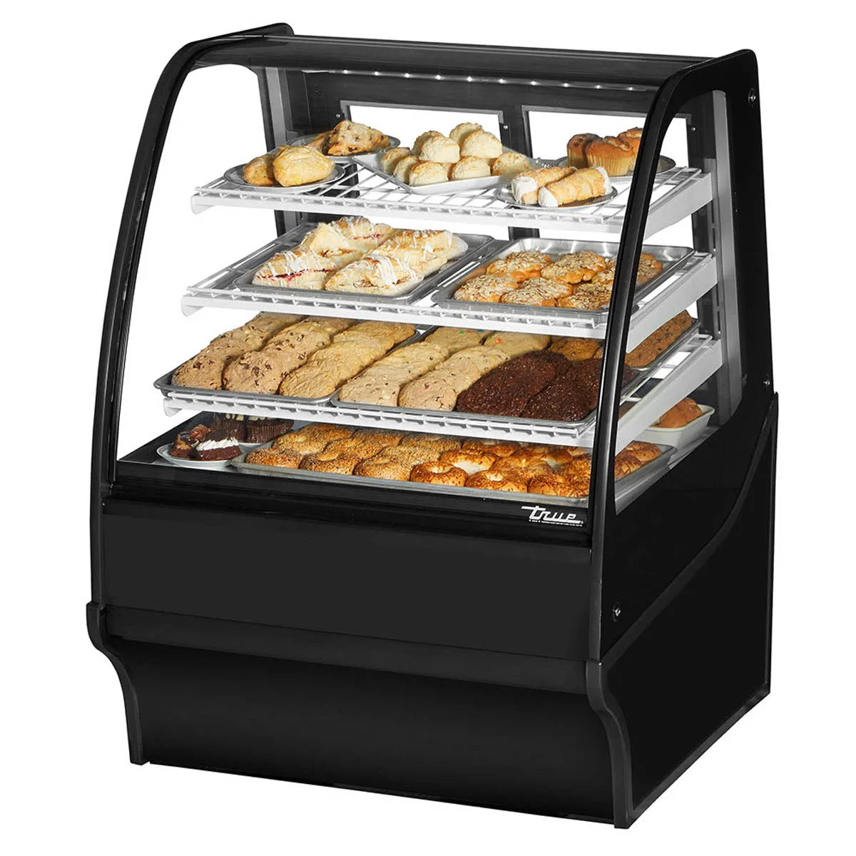 True TDM-DC-36-GE/GE-B-W 36" Curved Glass / Glass End Dry Display Merchandiser Case