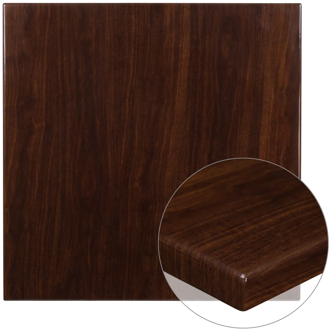 Flash Furniture TP-WAL-3636-GG Square Table Top, 36"W x 36"D, 2" Thick Drop-Lip, High Gloss Resin, Walnut Finish