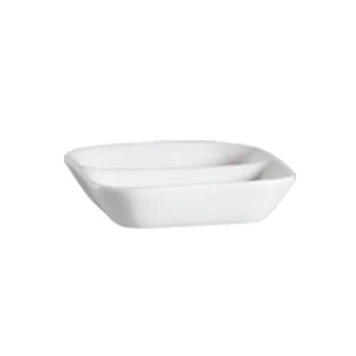 CAC China 101-SQ2 Lincoln Sauce Dish, 3"L x 3"W x 3/4"H, 2 Compartments, Porcelain Bone White - Dozen