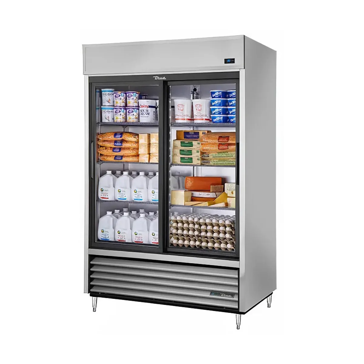 True TSD-47G-HC-LD 54" 2-Section Reach-In Refrigerator w/ 2 Glass Sliding Doors, Bottom Mount, Stainless Steel Front-Aluminum Sides