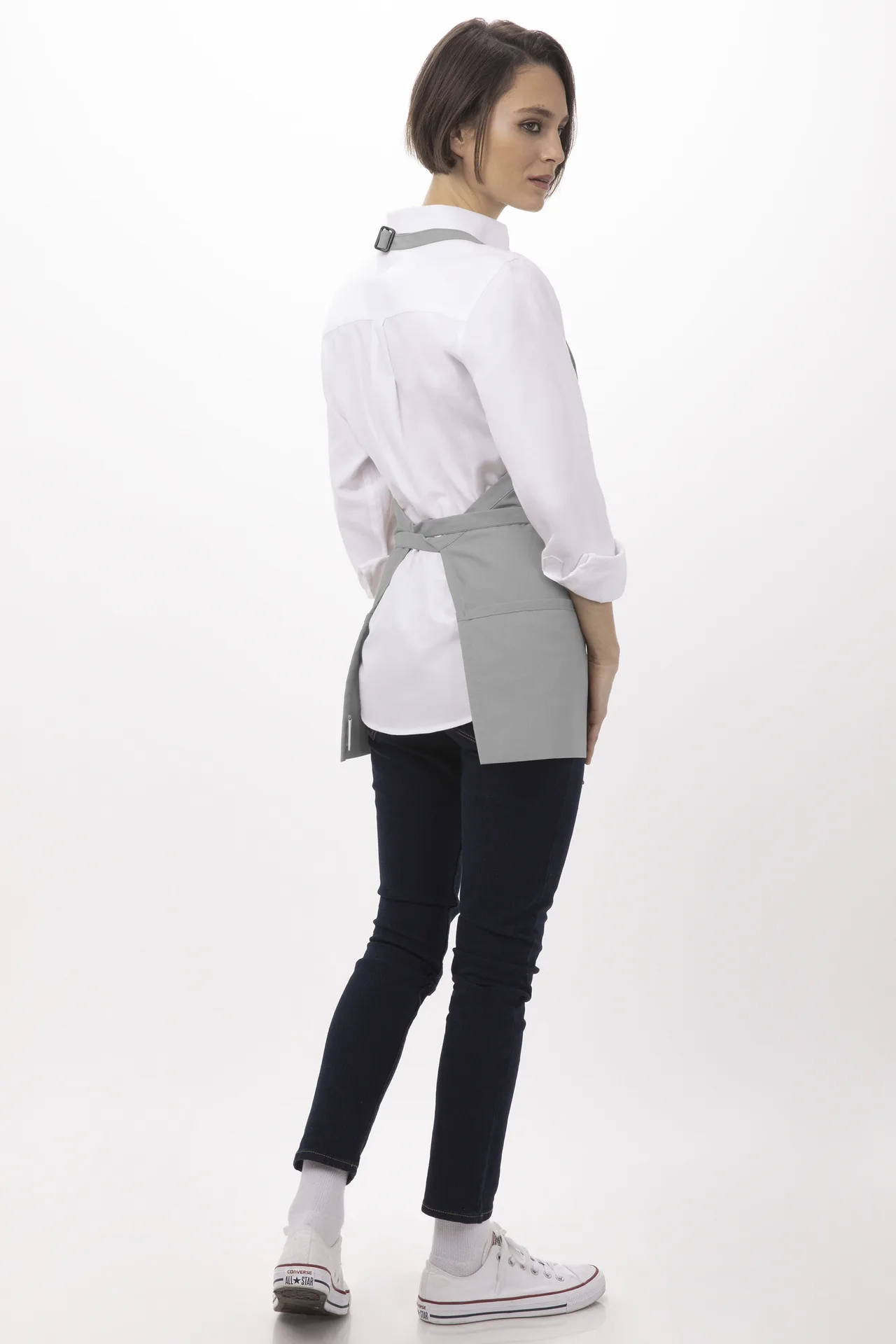Chef Works F10-GRY-0 Bib Apron, 24"L x 27-1/2"W, Adjustable Neck, 3 Pockets, 65/35 Poly/Cotton, Gray
