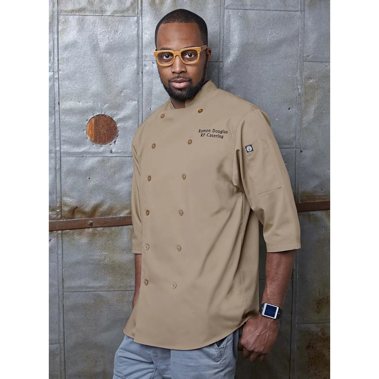 Chef Works S100-BLK-2XL - Chef Coat, 2XL Black Poly‑Cotton Twill, 3/4 Sleeve, Therm Pocket