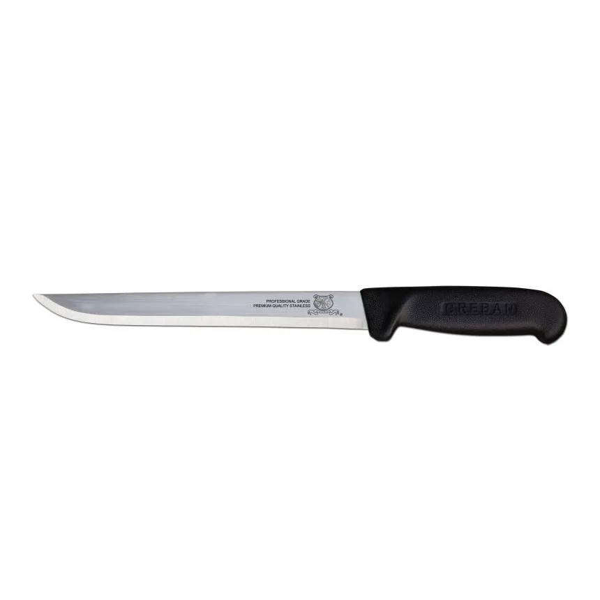 Omcan USA 11834 Fillet Knife – 8" Straight Blade, Stamped Construction, Black Plastic Handle