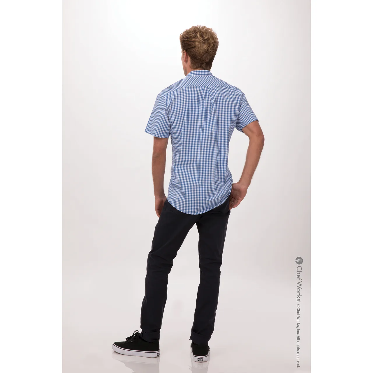 Chef Works SHC02-BLU-5XL Men's Gingham Cook Shirt, Short Sleeves, Blue, 5XLarge, 65/35 Poly/Cotton