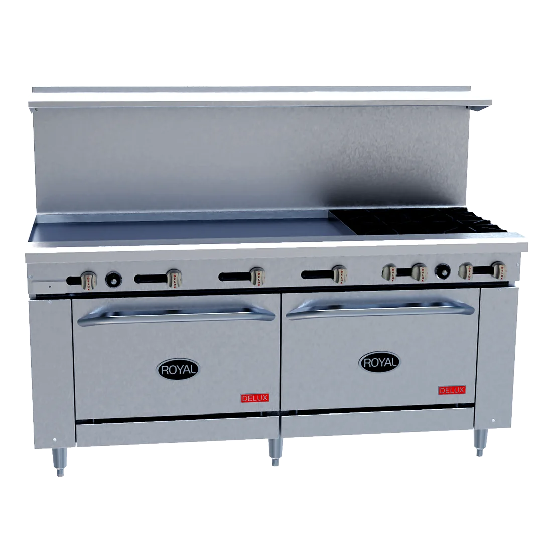 Royal Range of California RDR-6G36-C 72" Gas Restaurant Range w/ (6) Open Burners, 36" Griddle, (1) Standard Oven, (1) Convection Oven, 305.000 BTU