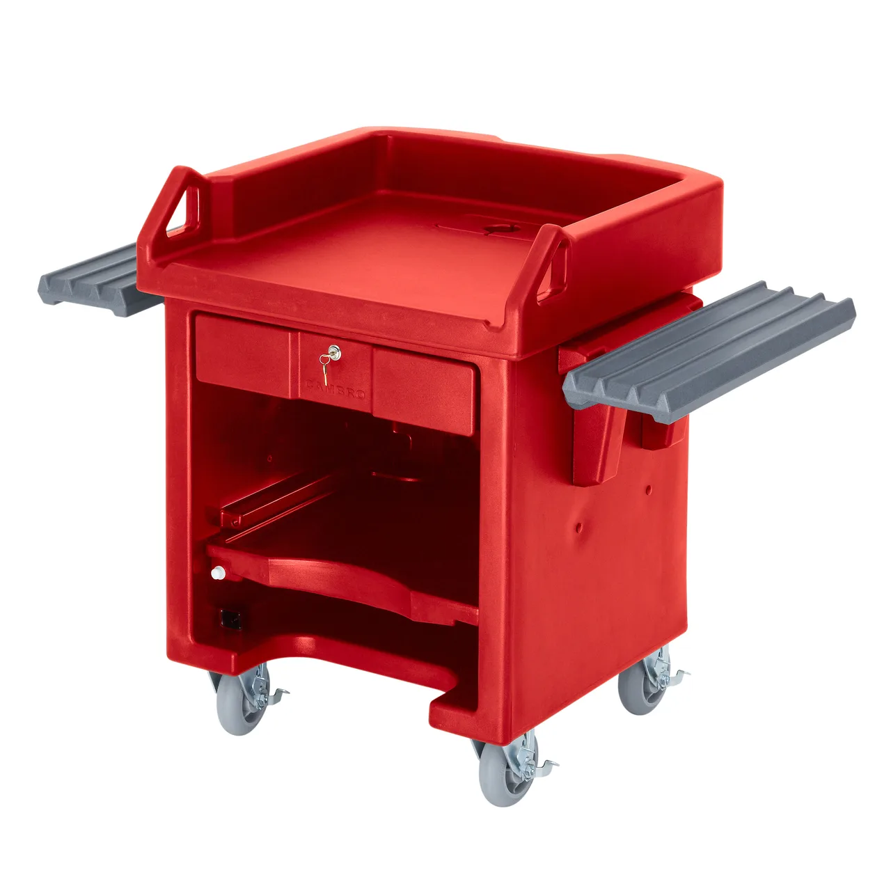 Cambro VCSWR158 Versa Cash Register Cart, 52-3/4L x 32W x 43H, Hot Red, Lockable Center Drawer, Adjustable Shelf, Polyethylene Construction