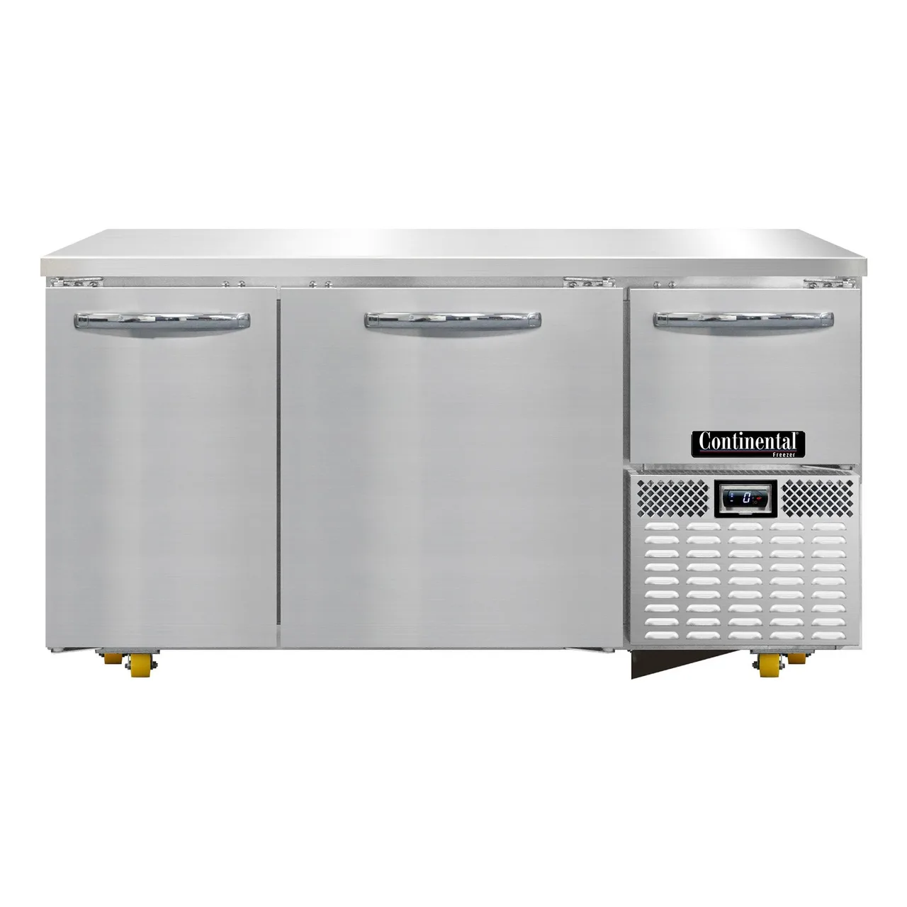 Continental Refrigerator FA60N-U 60" Undercounter Freezer w/ 2 Full Doors & 1 Half Door, Stainless Steel Exterior