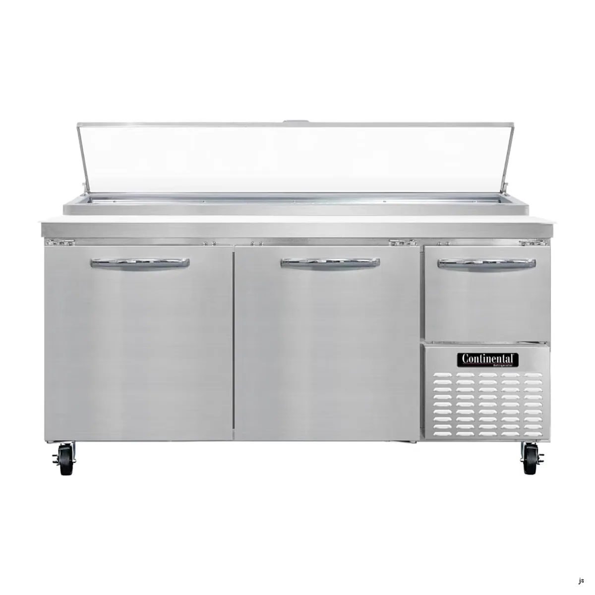 Continental Refrigerator PA68N 68" Pizza Prep Table w/ 2 Full & 1 Half Doors, 22 cu. ft.