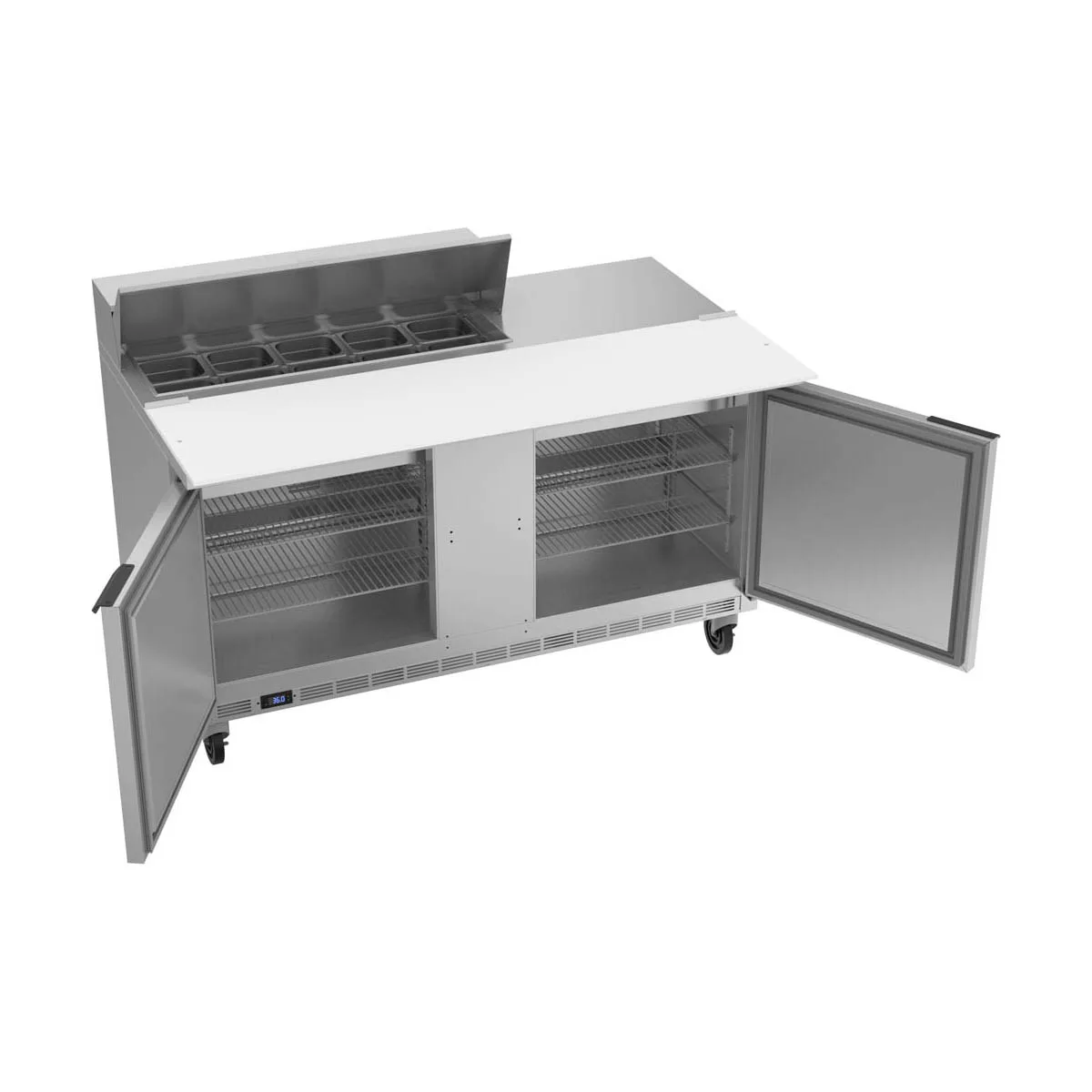 Beverage Air SPE60HC-10C 60" Two Section Sandwich/Salad Prep Table w/ 2 Doors, 10 pans, 16 cu. ft.