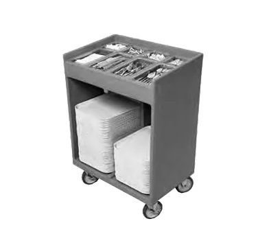 Cambro TC1418615 Charcoal Gray Tray & Silver Cart with Pans & Vinyl Cover, (8) Compartments