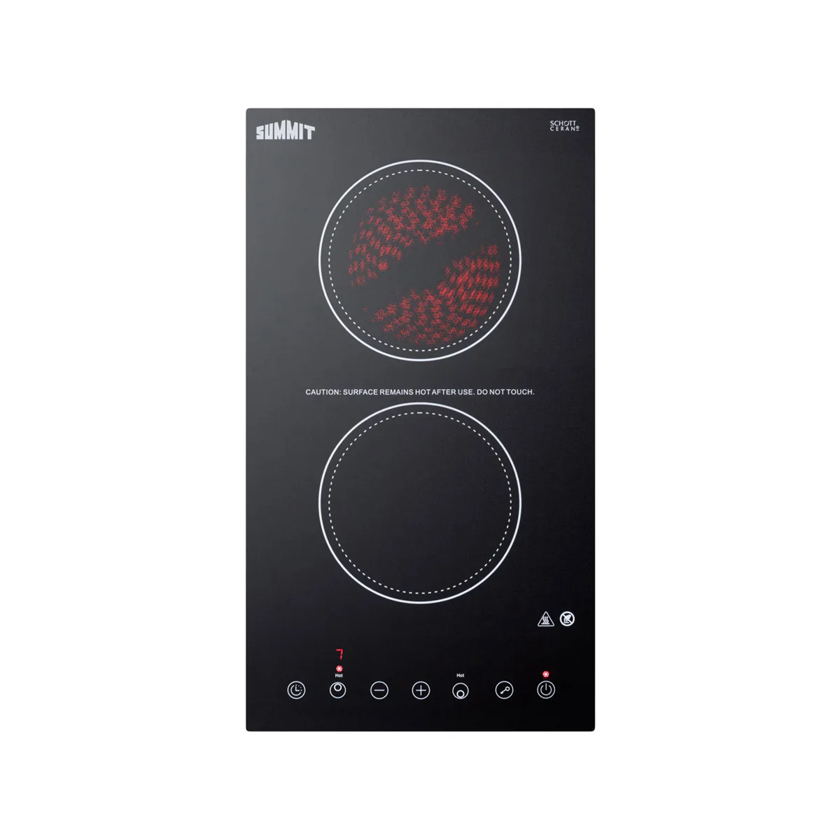 Summit CR2B15T1B 12" Electric Radiant Cooktop w/ (2) Burners, Black Ceramic Glass, Digital Controls, 2.4 kW, 115v