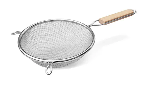 Omcan USA 80937 Mesh Strainer - 6" Double Mesh, Tin‑Plated, Flat Wood Handle