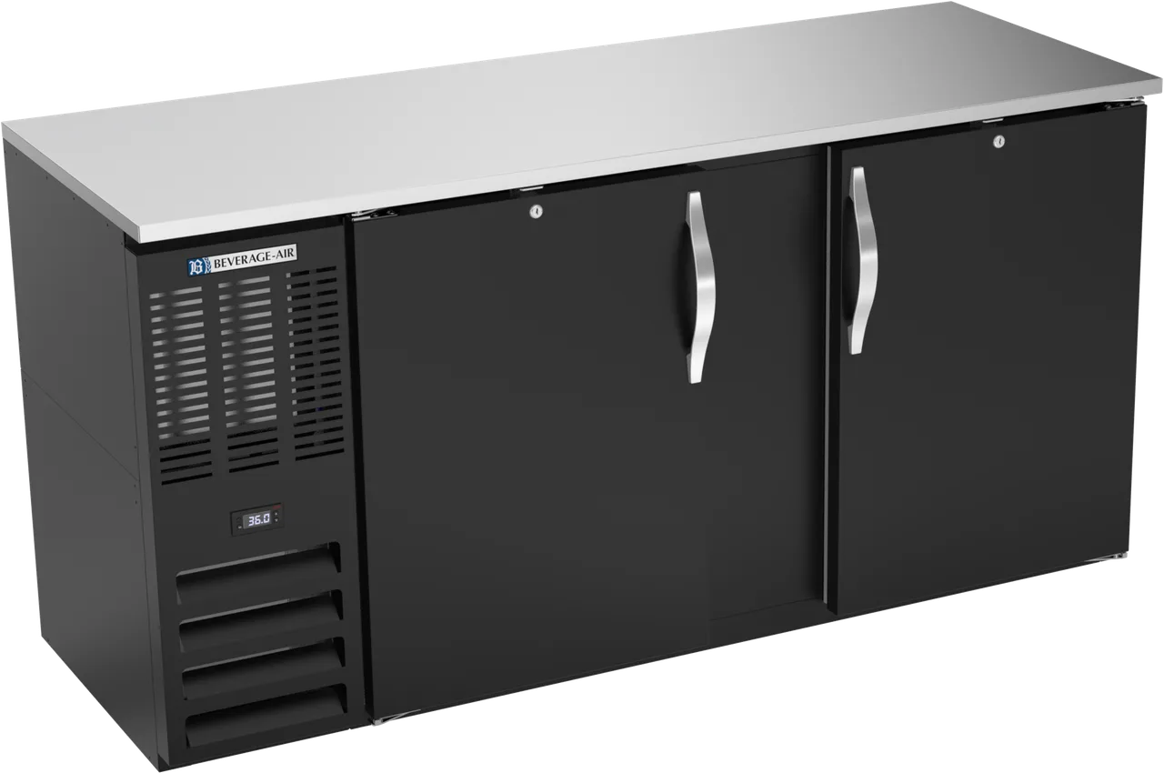 Beverage Air BBN68HC-F-B Bar Cooler, 68" W, 18.24 cu ft, Black, Stainless Top, LED Light, R290