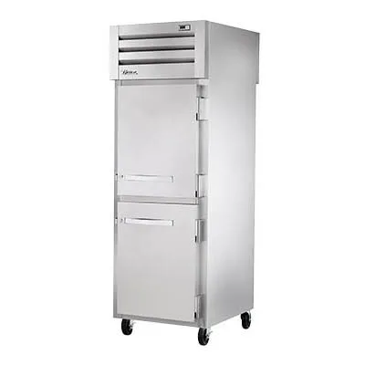 True STR1FPT-2HS-2HS-HC 28" 4-Half Solid Door Pass-Thru Freezer, Top Mounted, 31 cu. ft., Stainless Steel