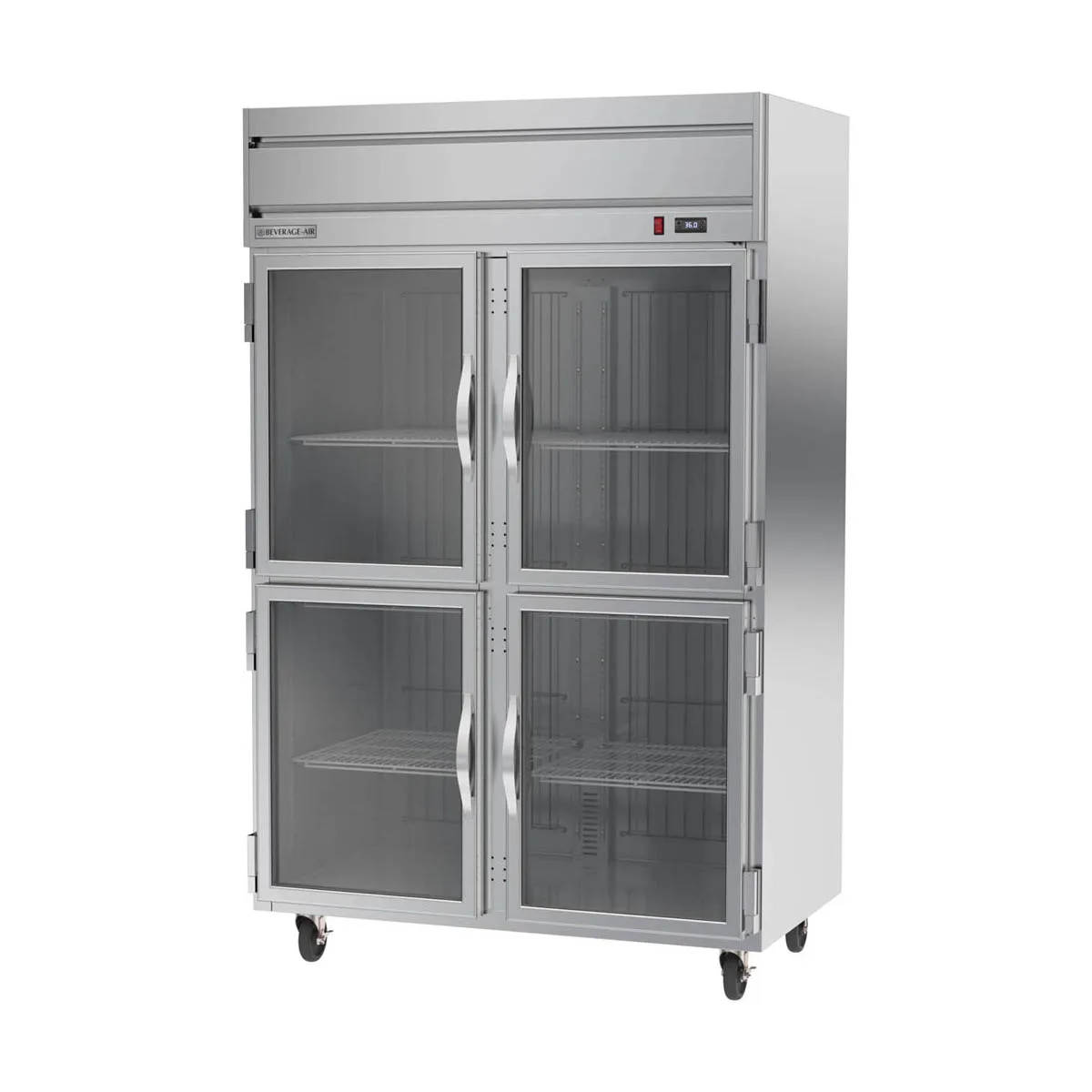 Beverage Air HRP2HC-1HG, 52" 2-Section Reach-In Refrigerator w/ 4 Glass Half Doors, Top Mounted, 1/3 hp, 47 cu. ft.