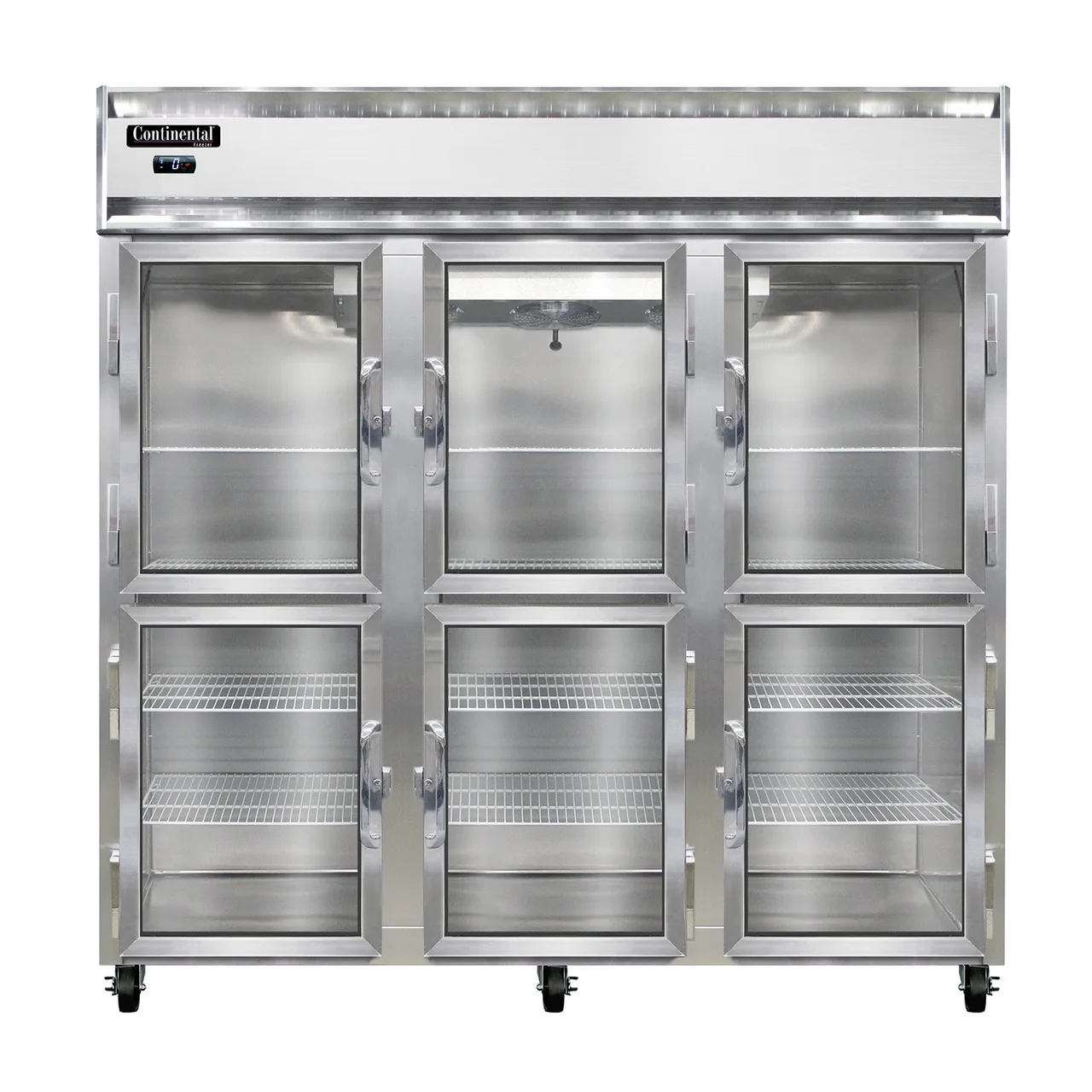 Continental Refrigerator 3FNSAGDHD 78" 3-Section Reach-In Freezer, 6 Half Glass Doors, Stainless Steel, 70 cu. ft.