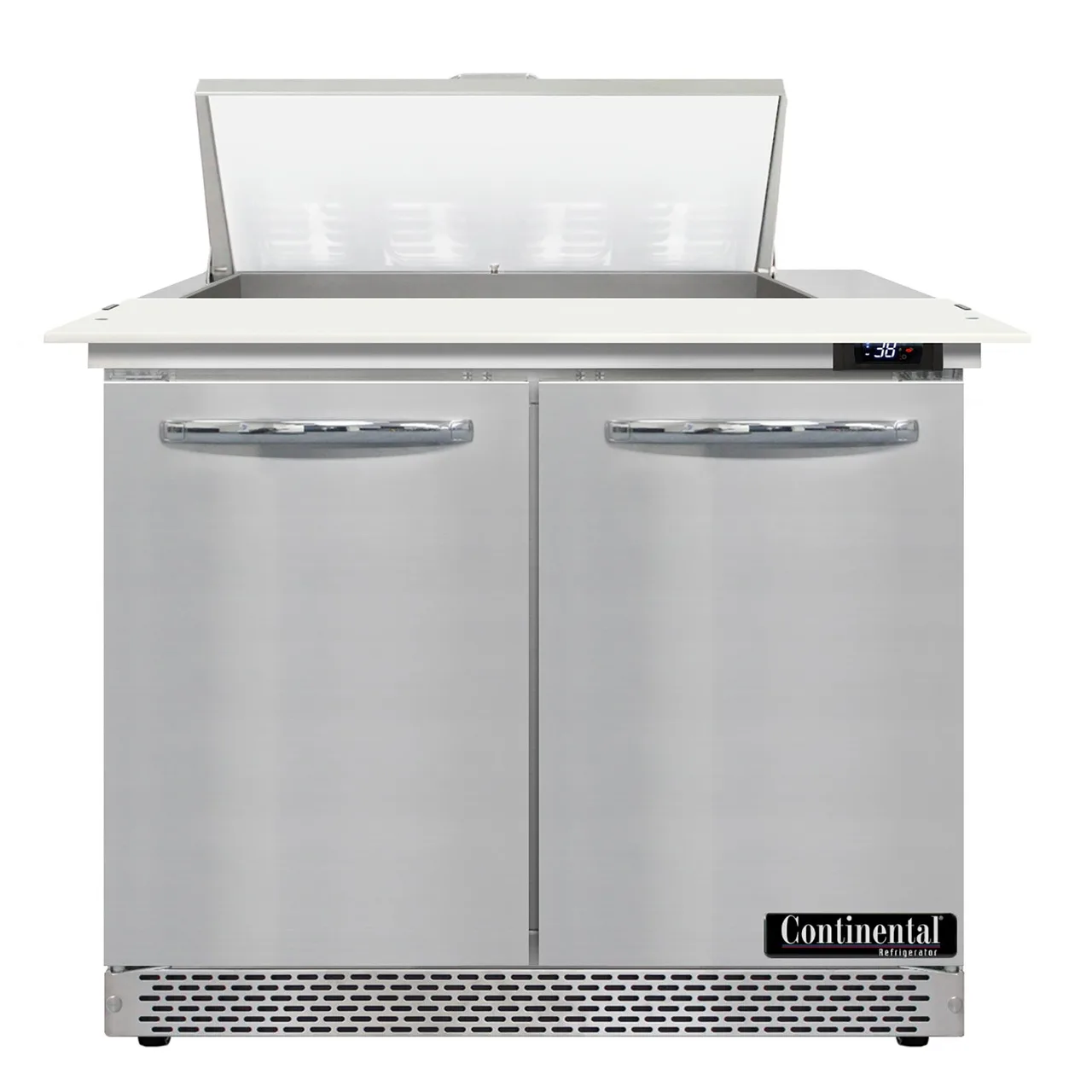 Continental Refrigerator D36N8C-FB 36" Two Section Sandwich / Salad Prep Table w/ 2 Door, 8 Pans