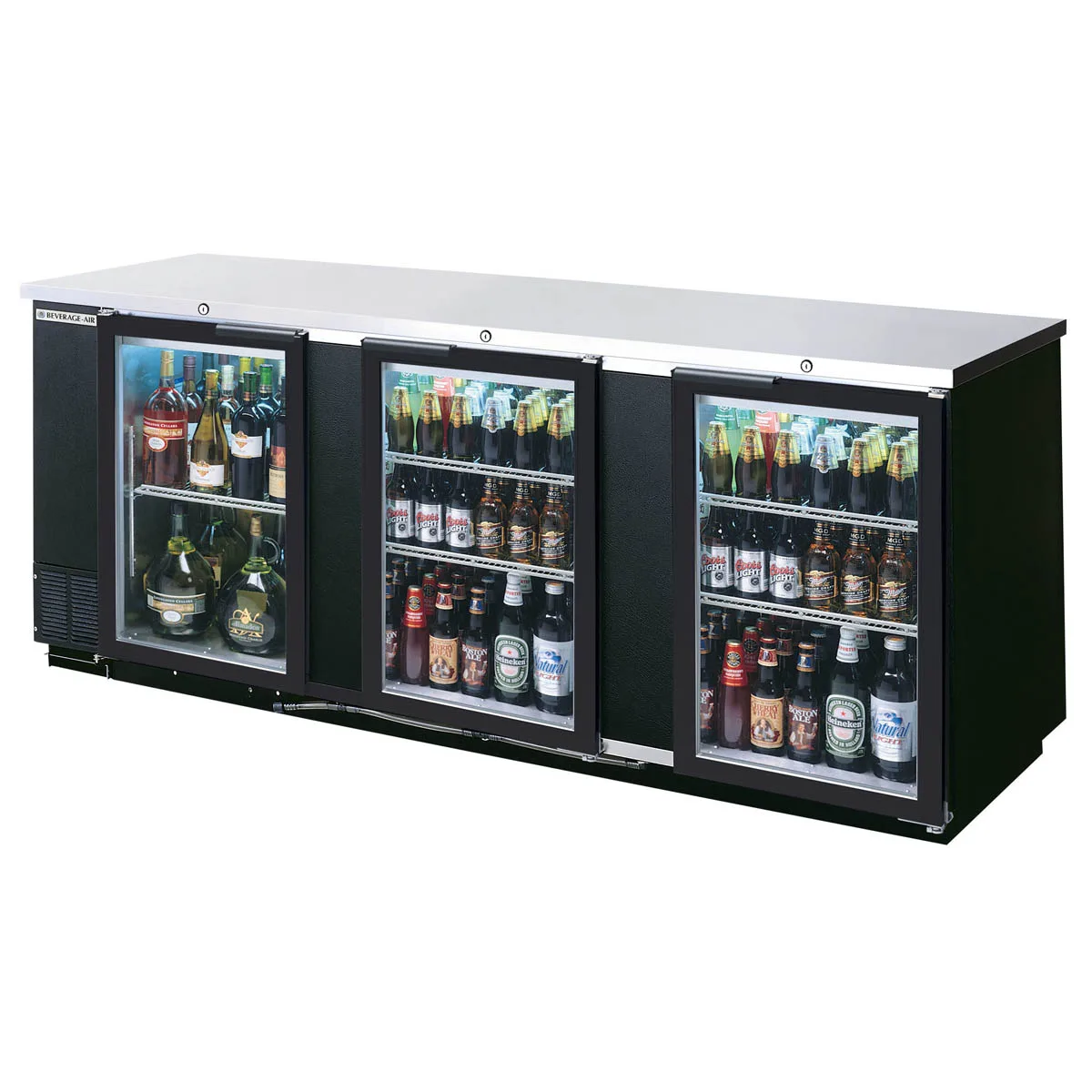 Beverage Air BB94HC-1-G-B 95" Three Section Back Bar Cooler with Glass Door, 37.82 cu. ft.
