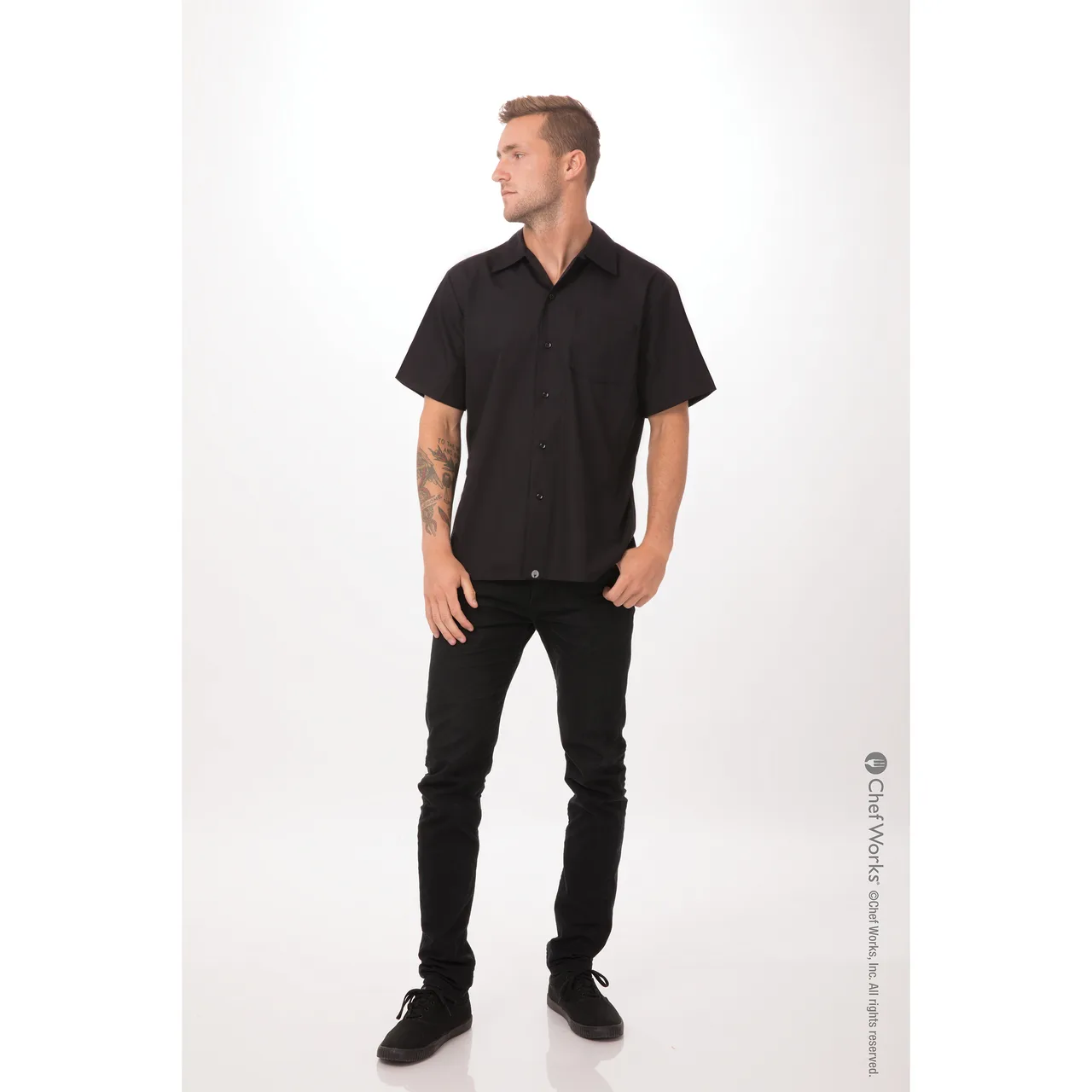 Chef Works CSCV-BLK-5XL Cook Shirt, Black, 5XLarge, Short Sleeve, Poly/Cotton
