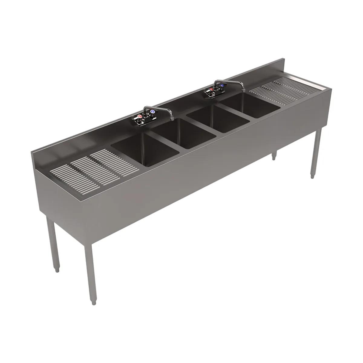 BK Resources UB4-18-484TS 84" Underbar Sink Units, 4 Compartment with 2 Drainboards