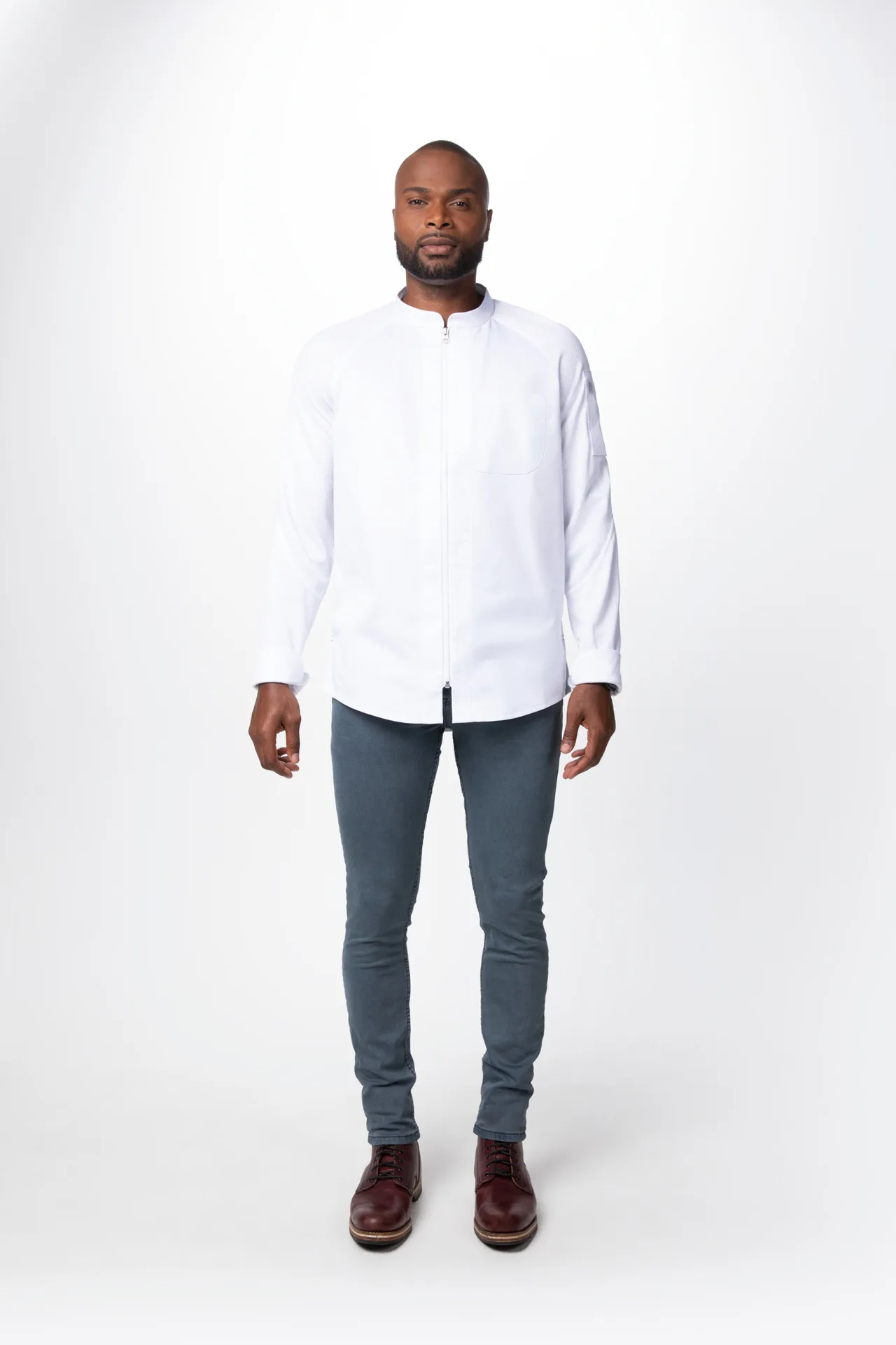 Chef Works CBZ02-WHT-M Nepal Chef Coat, White M, Sleeve, Center Zipper, Side Slits, Recycled Mesh